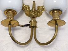 Load image into Gallery viewer, Vintage PAIR French Empire Wall Light Opaline RARE 2 Light Swan Bronze 1950