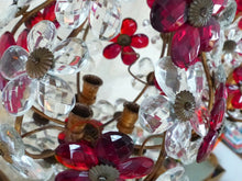 Load image into Gallery viewer, Gorgeous RARE PAIR Ceiling Cage Chandelier Red Prisms Flowers Murano 1930 Bagues