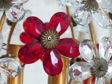 Load image into Gallery viewer, Gorgeous RARE PAIR Ceiling Cage Chandelier Red Prisms Flowers Murano 1930 Bagues