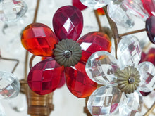 Load image into Gallery viewer, Gorgeous RARE PAIR Ceiling Cage Chandelier Red Prisms Flowers Murano 1930 Bagues
