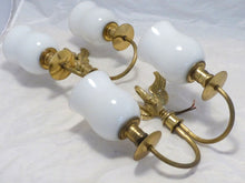 Load image into Gallery viewer, Vintage PAIR French Empire Wall Light Opaline RARE 2 Light Swan Bronze 1950