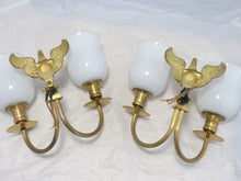 Load image into Gallery viewer, Vintage PAIR French Empire Wall Light Opaline RARE 2 Light Swan Bronze 1950