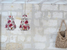 Load image into Gallery viewer, Gorgeous RARE PAIR Ceiling Cage Chandelier Red Prisms Flowers Murano 1930 Bagues