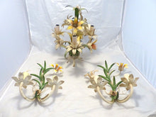 Load image into Gallery viewer, Charming SET Florentine Chandelier Pair Wall Lights Tole Flowers Italian Ceiling