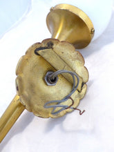 Load image into Gallery viewer, Vintage French Brass Bronze Hand Torch Wall Sconce Holding Glass Lamp Shade 60's