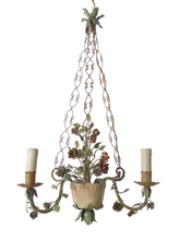 Load image into Gallery viewer, Gorgeous Italian Chandelier Wrought Iron Flowers Pot Foliage 1900 Suspension