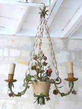 Load image into Gallery viewer, Gorgeous Italian Chandelier Wrought Iron Flowers Pot Foliage 1900 Suspension