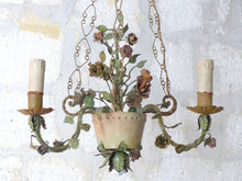 Load image into Gallery viewer, Gorgeous Italian Chandelier Wrought Iron Flowers Pot Foliage 1900 Suspension