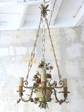 Load image into Gallery viewer, Gorgeous Italian Chandelier Wrought Iron Flowers Pot Foliage 1900 Suspension