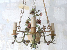 Load image into Gallery viewer, Gorgeous Italian Chandelier Wrought Iron Flowers Pot Foliage 1900 Suspension