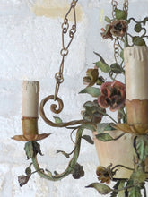 Load image into Gallery viewer, Gorgeous Italian Chandelier Wrought Iron Flowers Pot Foliage 1900 Suspension