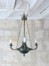 Load image into Gallery viewer, Antique French 4 Arms Ormolu Bronze Brass Tole Chandelier Ceiling Empire 19TH