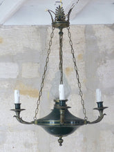 Load image into Gallery viewer, Antique French 4 Arms Ormolu Bronze Brass Tole Chandelier Ceiling Empire 19TH