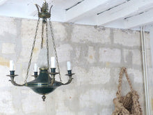 Load image into Gallery viewer, Antique French 4 Arms Ormolu Bronze Brass Tole Chandelier Ceiling Empire 19TH