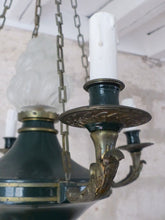 Load image into Gallery viewer, Antique French 4 Arms Ormolu Bronze Brass Tole Chandelier Ceiling Empire 19TH