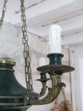 Load image into Gallery viewer, Antique French 4 Arms Ormolu Bronze Brass Tole Chandelier Ceiling Empire 19TH