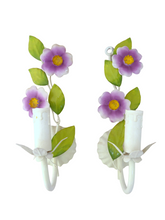 Load image into Gallery viewer, Charming Florentine PAIR Wall Light Enameld Metal Tole Flowers 1970 Italian