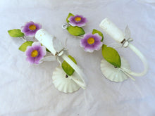 Load image into Gallery viewer, Charming Florentine PAIR Wall Light Enameld Metal Tole Flowers 1970 Italian