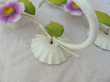Load image into Gallery viewer, Charming Florentine PAIR Wall Light Enameld Metal Tole Flowers 1970 Italian