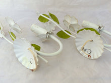 Load image into Gallery viewer, Charming Florentine PAIR Wall Light Enameld Metal Tole Flowers 1970 Italian