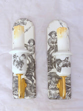 Load image into Gallery viewer, JOUY Vintage Porcelain de PARIS Plaque French Wall Light Sconce RARE Brass 1950