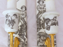 Load image into Gallery viewer, JOUY Vintage Porcelain de PARIS Plaque French Wall Light Sconce RARE Brass 1950