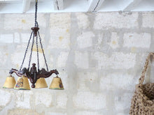 Load image into Gallery viewer, Large Vintage French Carved Wood Gothic Chimera Chandelier 6 Lights Gargoye 1950
