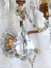 Load image into Gallery viewer, Gorgeous PAIR Vintage Wall Light Sconces glass Drops Gilded Metal Italy 1950's