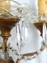Load image into Gallery viewer, Gorgeous PAIR Vintage Wall Light Sconces glass Drops Gilded Metal Italy 1950's