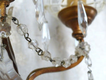 Load image into Gallery viewer, Gorgeous PAIR Vintage Wall Light Sconces glass Drops Gilded Metal Italy 1950's