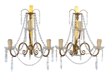 Load image into Gallery viewer, Vintage Large XL PAIR Wall Light Clear Crystal Drop Cup Beads 1960 RARE Sconce