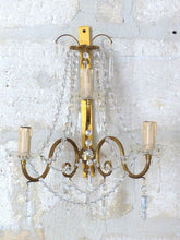 Load image into Gallery viewer, Vintage Large XL PAIR Wall Light Clear Crystal Drop Cup Beads 1960 RARE Sconce