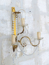 Load image into Gallery viewer, Vintage Large XL PAIR Wall Light Clear Crystal Drop Cup Beads 1960 RARE Sconce