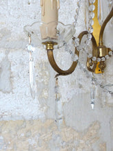 Load image into Gallery viewer, Vintage Large XL PAIR Wall Light Clear Crystal Drop Cup Beads 1960 RARE Sconce