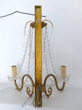Load image into Gallery viewer, Vintage Large XL PAIR Wall Light Clear Crystal Drop Cup Beads 1960 RARE Sconce