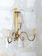 Load image into Gallery viewer, Vintage Large XL PAIR Wall Light Clear Crystal Drop Cup Beads 1960 RARE Sconce
