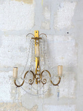 Load image into Gallery viewer, Vintage Large XL PAIR Wall Light Clear Crystal Drop Cup Beads 1960 RARE Sconce