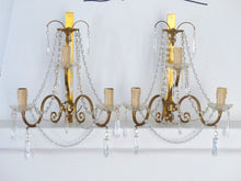 Load image into Gallery viewer, Vintage Large XL PAIR Wall Light Clear Crystal Drop Cup Beads 1960 RARE Sconce