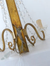 Load image into Gallery viewer, Vintage Large XL PAIR Wall Light Clear Crystal Drop Cup Beads 1960 RARE Sconce