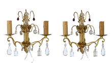 Load image into Gallery viewer, Antique Pair French Empire Wall Light Sconce 2 Lights Gilded Bronze brass 1900