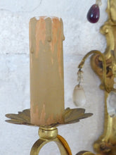 Load image into Gallery viewer, Antique Pair French Empire Wall Light Sconce 2 Lights Gilded Bronze brass 1900