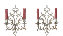 Load image into Gallery viewer, RARE Antique PAIR French Louis XIII Wall Light Sconce 2 Light Tinned Bronze 1920