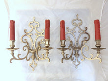 Load image into Gallery viewer, RARE Antique PAIR French Louis XIII Wall Light Sconce 2 Light Tinned Bronze 1920