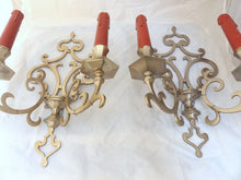 Load image into Gallery viewer, RARE Antique PAIR French Louis XIII Wall Light Sconce 2 Light Tinned Bronze 1920