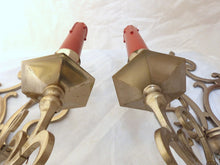 Load image into Gallery viewer, RARE Antique PAIR French Louis XIII Wall Light Sconce 2 Light Tinned Bronze 1920