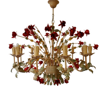 Load image into Gallery viewer, XXL Large Florentine Chandelier Metal Tole Flowers Ceiling Hollywood Regency 12x