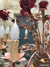 Load image into Gallery viewer, XXL Large Florentine Chandelier Metal Tole Flowers Ceiling Hollywood Regency 12x