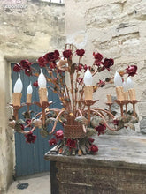 Load image into Gallery viewer, XXL Large Florentine Chandelier Metal Tole Flowers Ceiling Hollywood Regency 12x