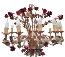 Load image into Gallery viewer, XXL Large Florentine Chandelier Metal Tole Flowers Ceiling Hollywood Regency 12x