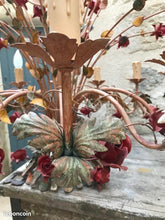 Load image into Gallery viewer, XXL Large Florentine Chandelier Metal Tole Flowers Ceiling Hollywood Regency 12x